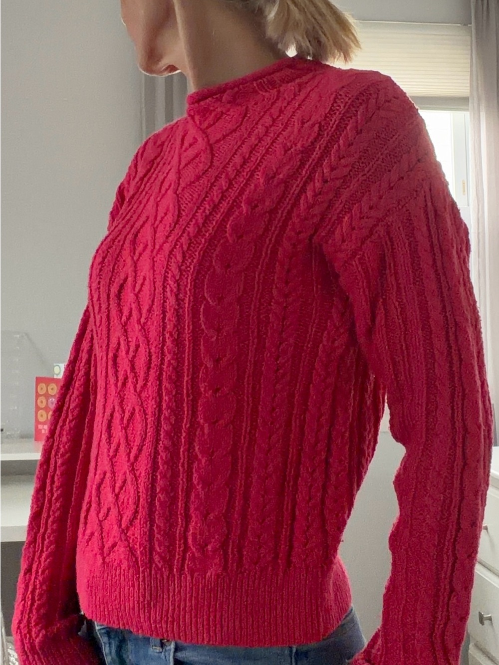 J. Crew Cable Knit Crewneck Sweater in Fuschia